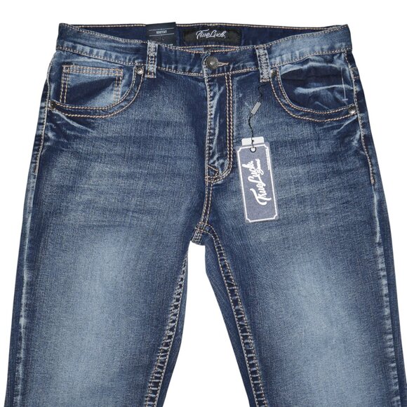 NEW True Luck Bootcut Jeans Men's Size 34x30 Thick Stitch Dark Wash BKE - Picture 4 of 9